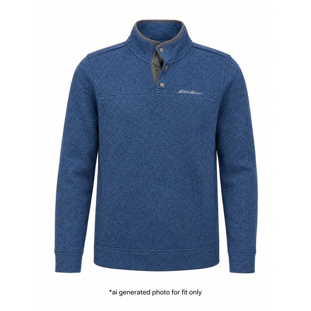 Eddie Bauer Radiator Fleece Snap Mock Pullover Mens Large Blue Heather